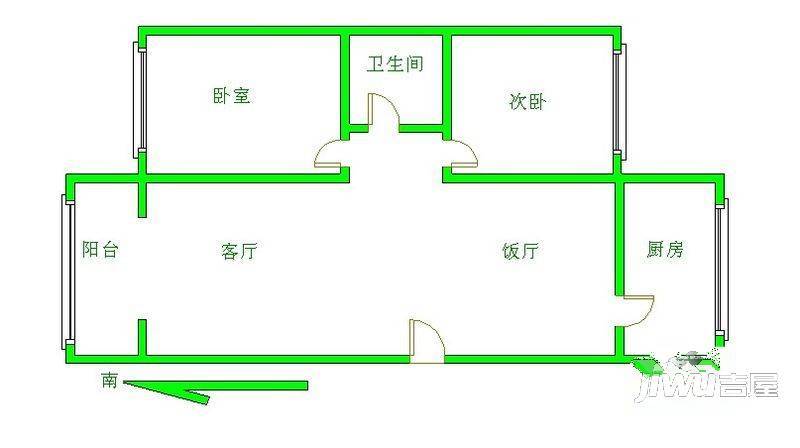 塞上名居2室2厅1卫90㎡户型图