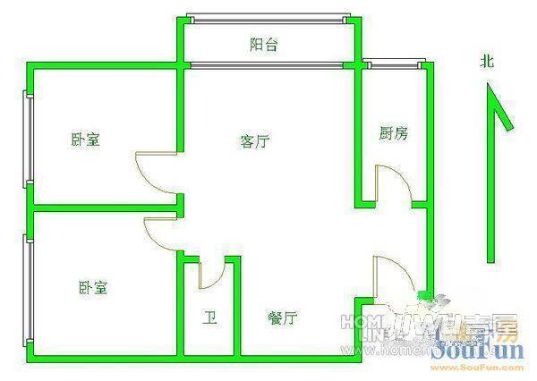 月湖湾2室2厅1卫户型图