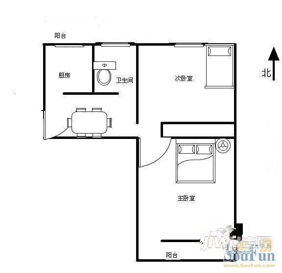 月湖湾2室2厅1卫户型图