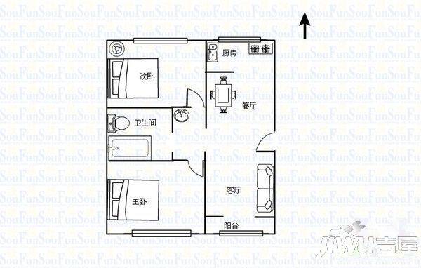 五里水乡2室2厅1卫户型图