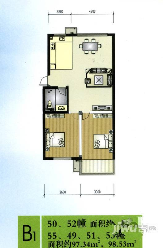 银新康居苑A4区3室2厅1卫户型图