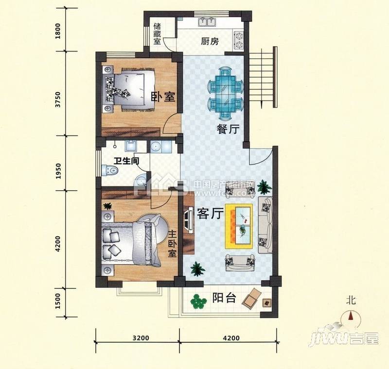 银新康居苑A4区3室2厅1卫户型图