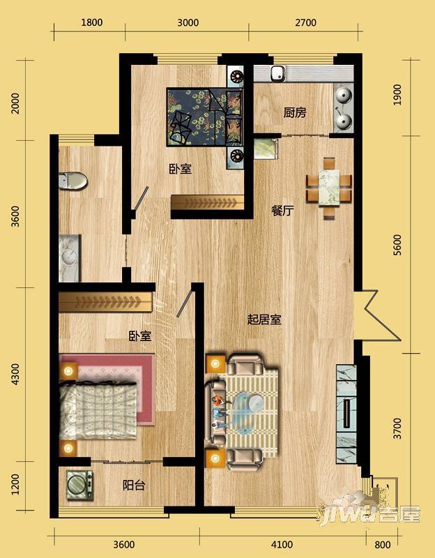 三鑫如意苑2室2厅1卫99.4㎡户型图