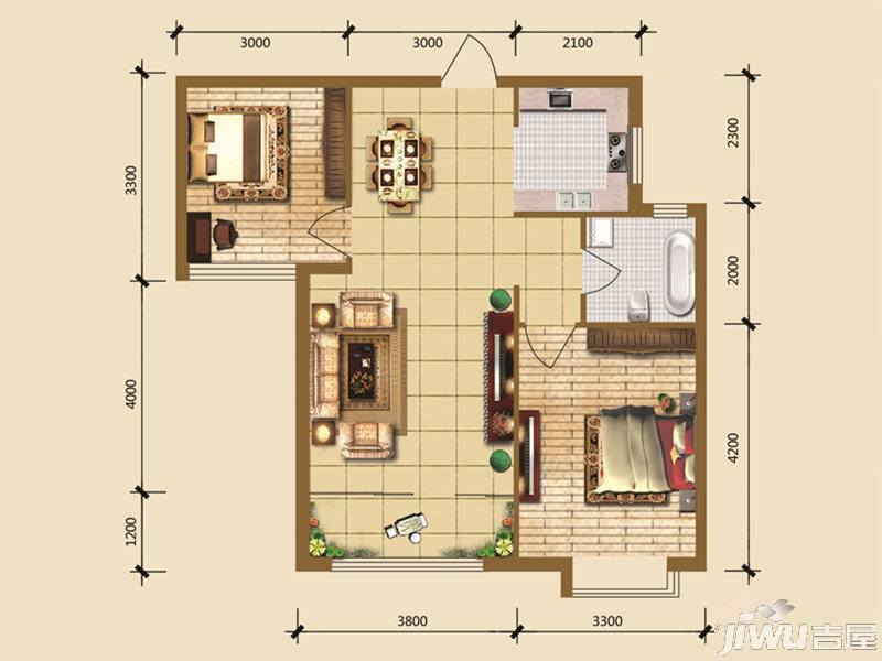 红宝锦秀河畔2室2厅1卫89.7㎡户型图