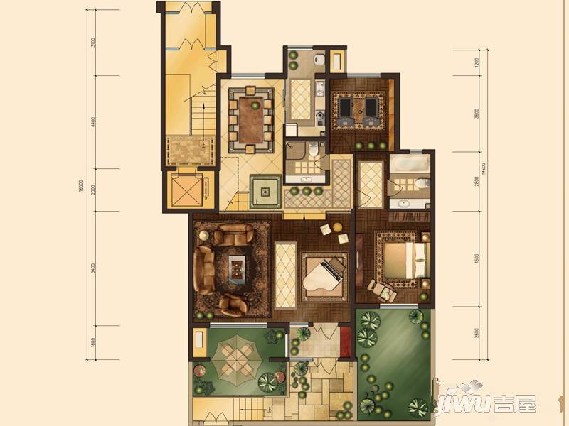 京能天下川6室2厅4卫261.1㎡户型图