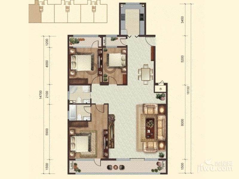 龙山广场3室2厅2卫167㎡户型图