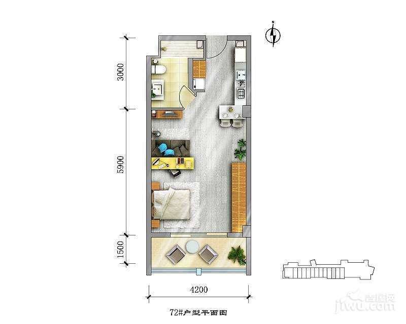 海棠公社1室1厅1卫65㎡户型图