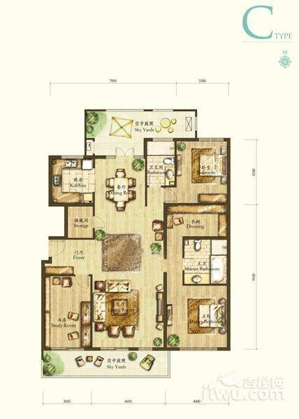 海棠公社3室2厅2卫165㎡户型图