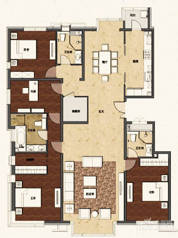 招商嘉铭珑原4室2厅3卫213㎡户型图