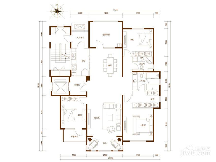 旭辉御府3室2厅2卫177㎡户型图