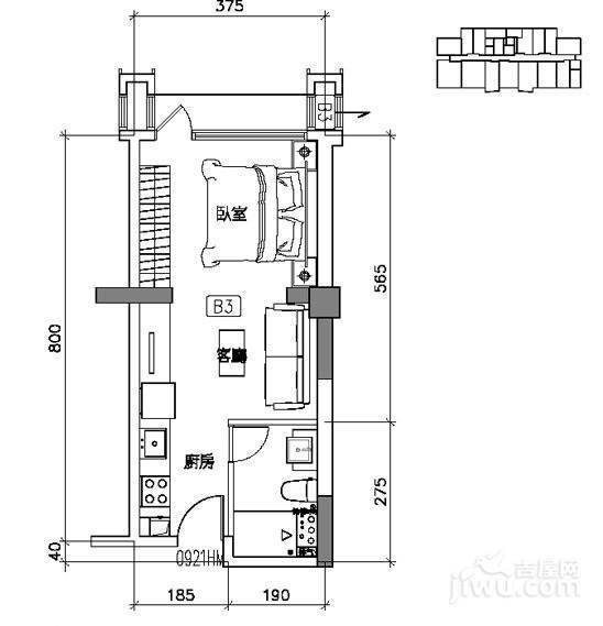 易居国际1室1厅1卫40.1㎡户型图