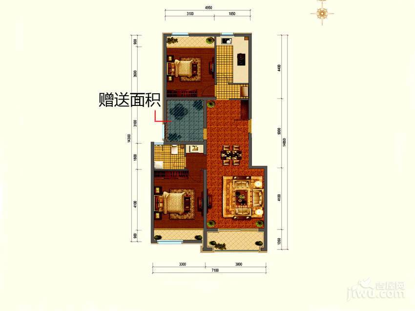 融创长滩壹号2室2厅1卫98㎡户型图