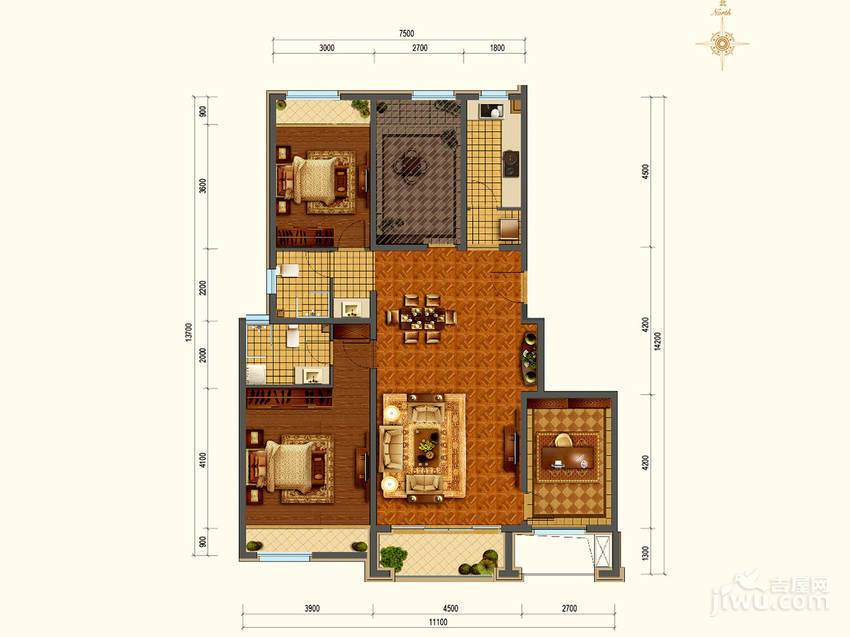 融创长滩壹号3室2厅2卫134㎡户型图