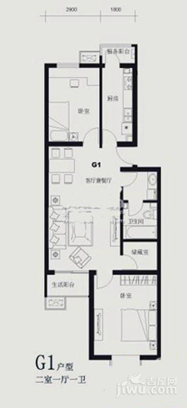 望都新地2室1厅1卫89.7㎡户型图