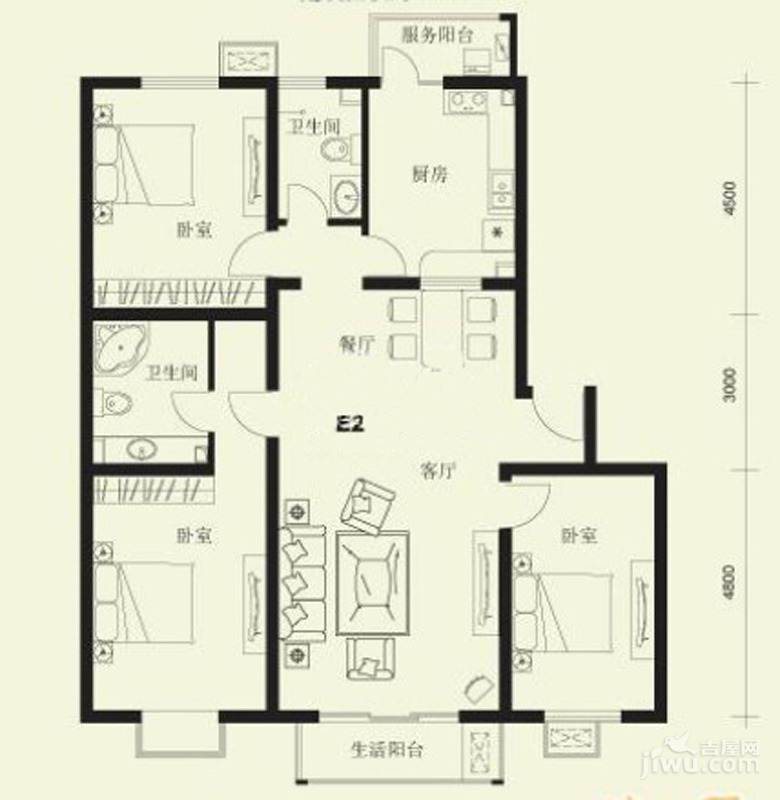 望都新地3室2厅2卫138.7㎡户型图