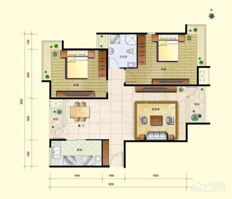 8哩岛2室2厅1卫89㎡户型图