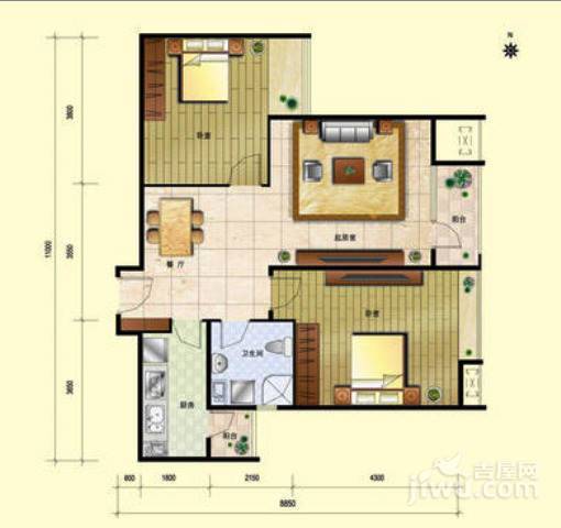 8哩岛2室2厅1卫86㎡户型图