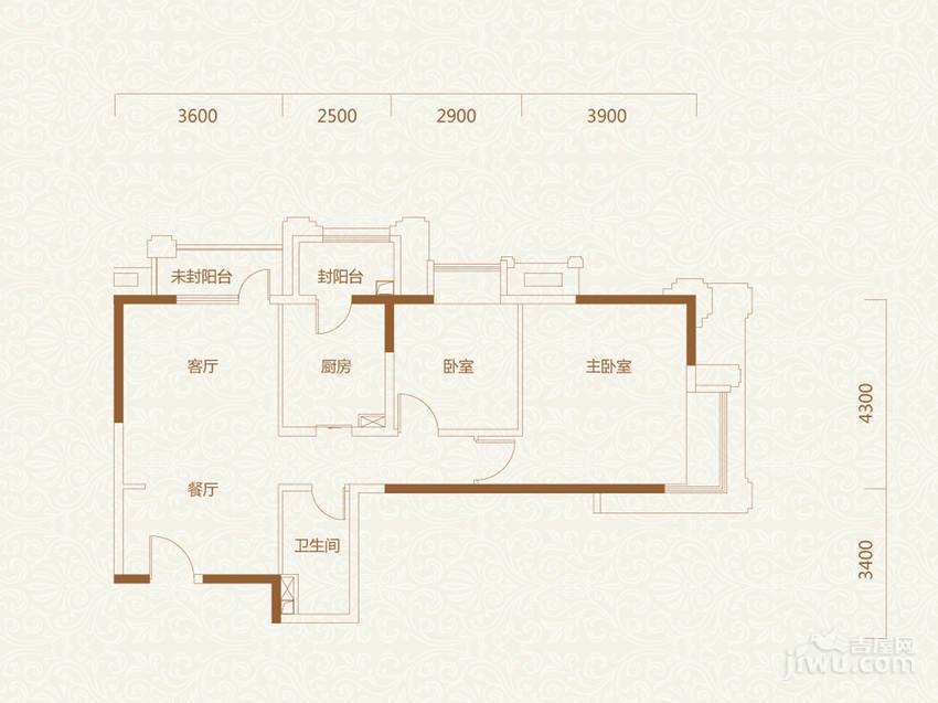 富力金禧花园2室2厅1卫88㎡户型图