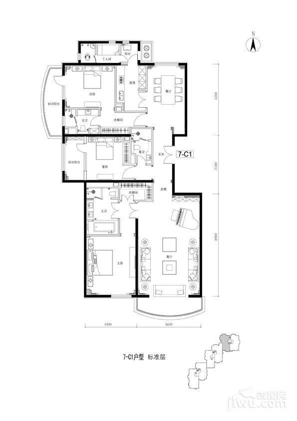 公园18722室2厅3卫260㎡户型图