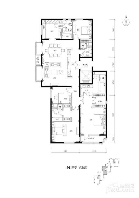 公园18724室2厅3卫273㎡户型图