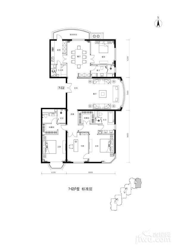 公园18724室2厅3卫263㎡户型图