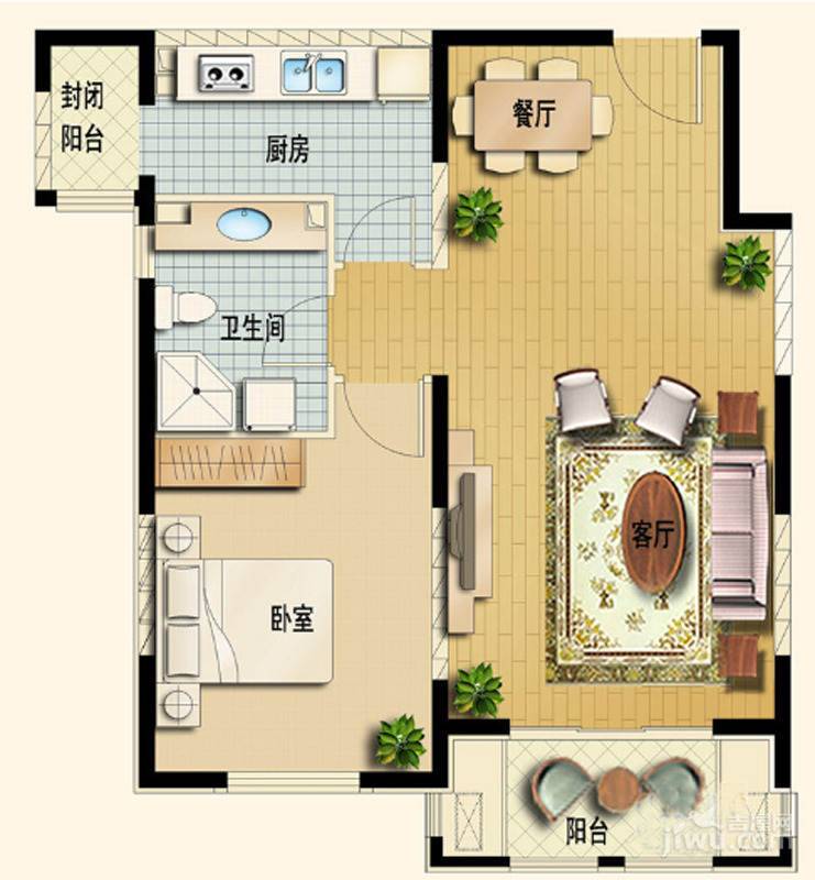 世嘉光织谷1室2厅1卫74㎡户型图