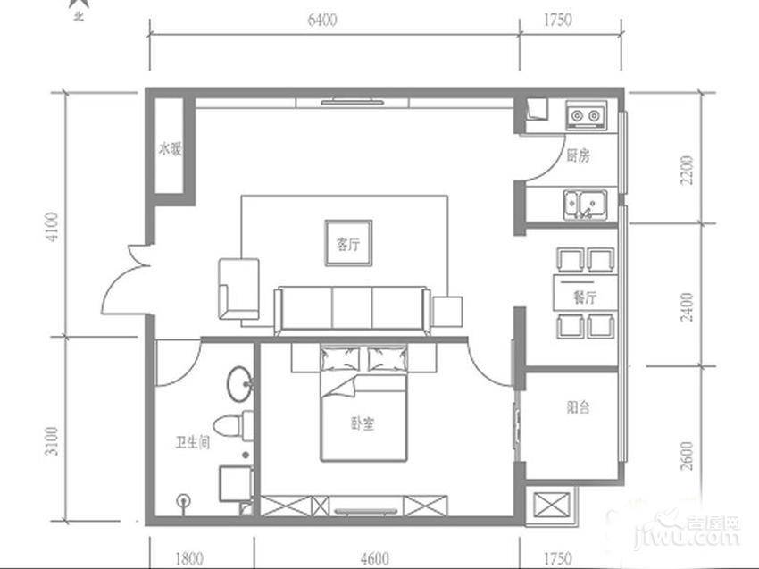 戛纳35号2室2厅1卫75㎡户型图