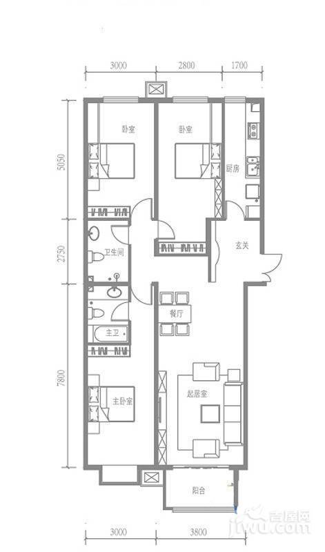 戛纳35号3室2厅2卫140㎡户型图