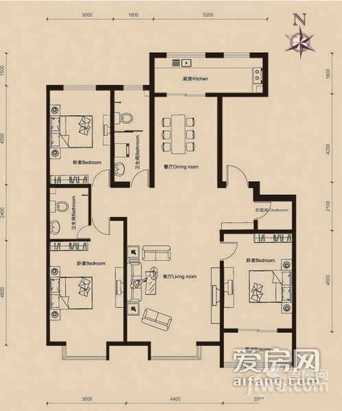 华泰豪庭3室2厅2卫120㎡户型图