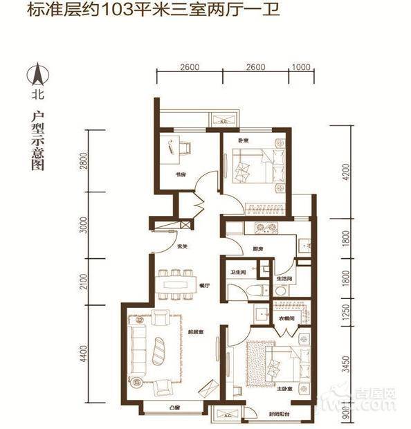 金域缇香3室2厅1卫103㎡户型图