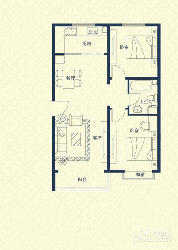 汇豪山水华府2室2厅1卫88㎡户型图