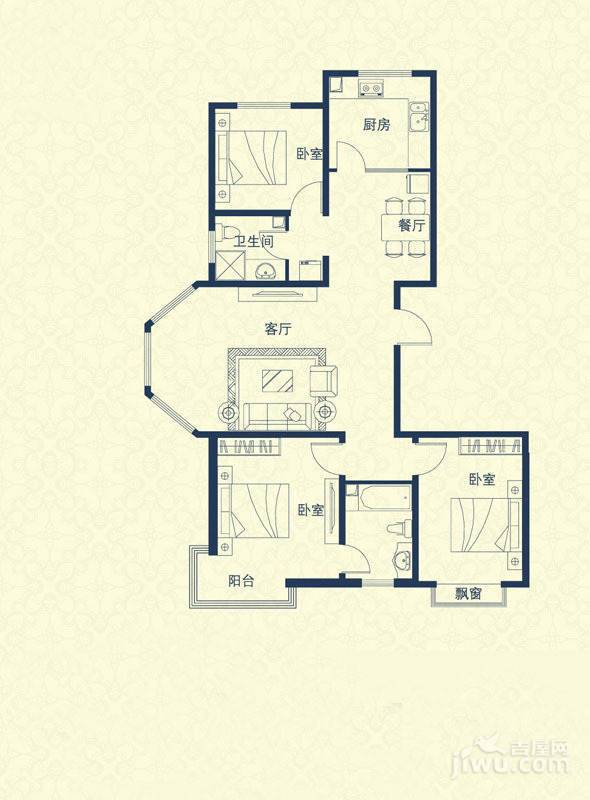 汇豪山水华府3室2厅2卫118㎡户型图