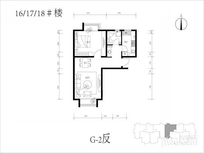 新华联运河湾1室1厅1卫56㎡户型图