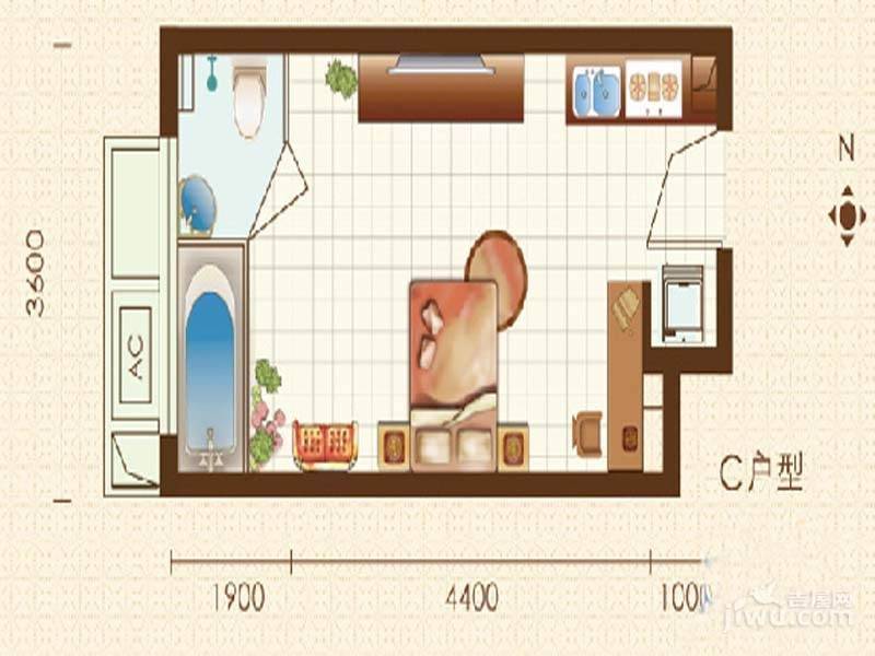 金科巴登假日1室0厅1卫34.6㎡户型图