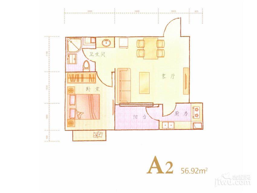 华远铭悦世家1室1厅1卫56.9㎡户型图