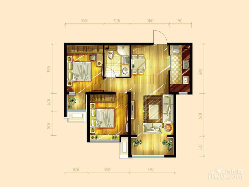 华远铭悦世家2室2厅1卫84㎡户型图