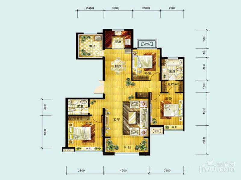 华远铭悦世家3室2厅2卫160.8㎡户型图