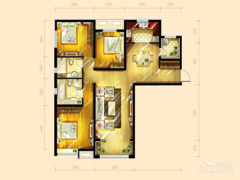 华远铭悦世家3室2厅2卫141.6㎡户型图