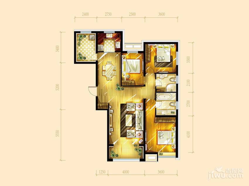 华远铭悦世家3室2厅2卫134.2㎡户型图