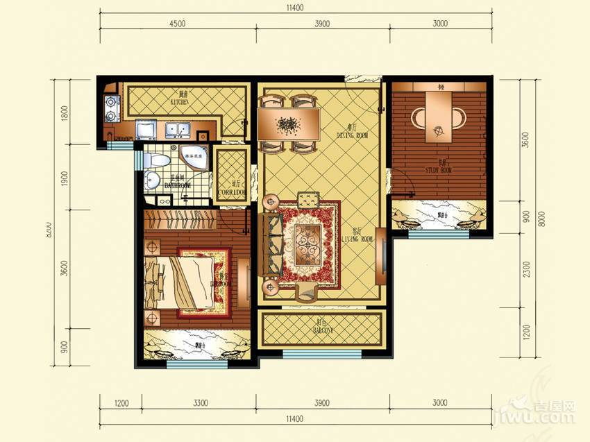 纳帕澜郡2室2厅1卫90㎡户型图