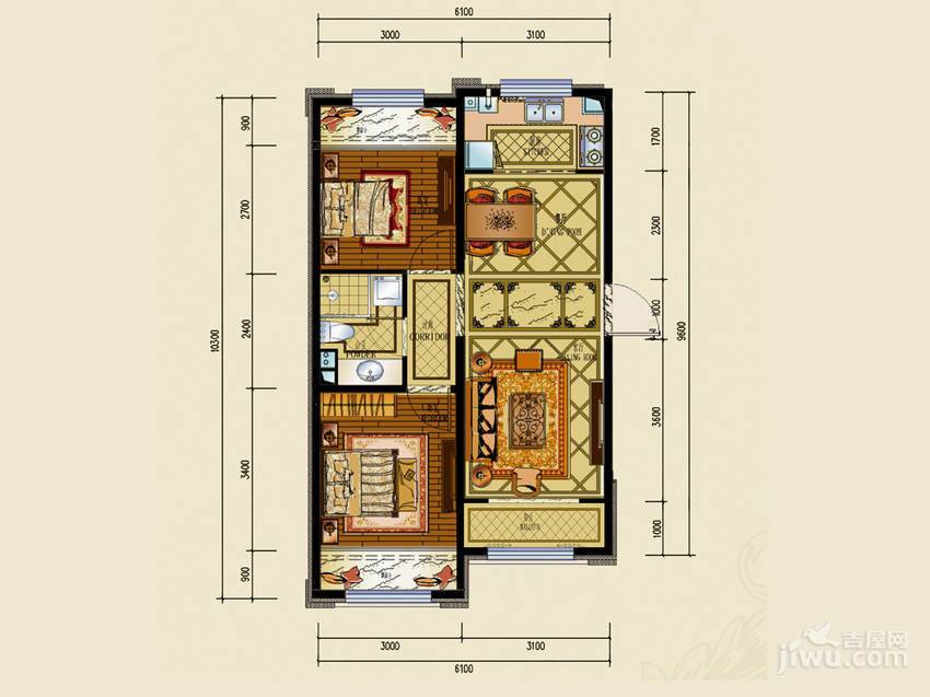 纳帕澜郡2室1厅1卫90㎡户型图