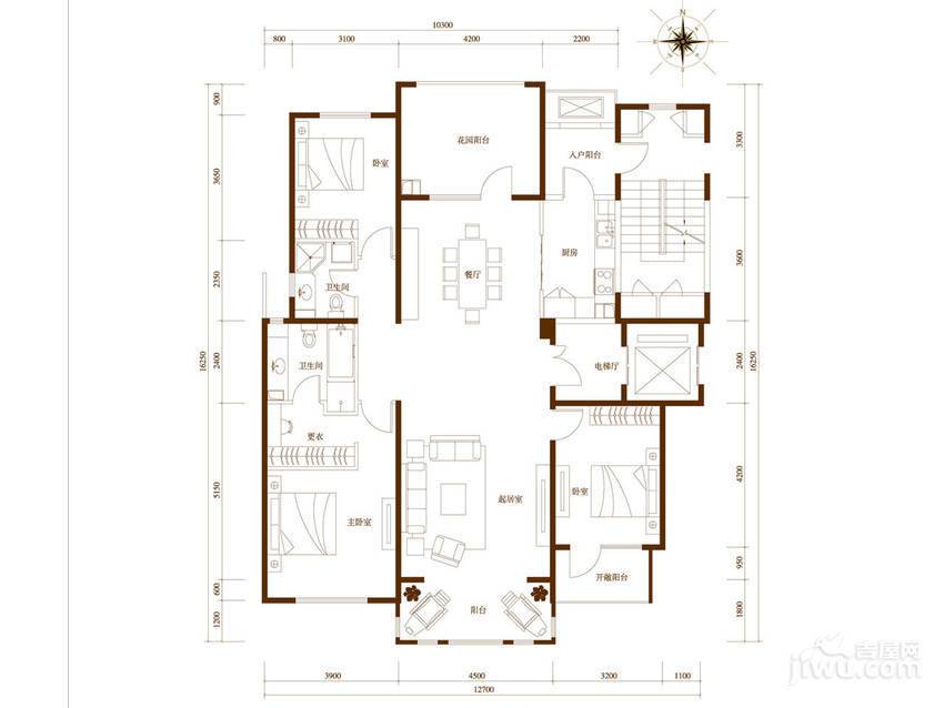 旭辉御府3室2厅2卫165㎡户型图