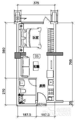 易居国际1室2厅1卫65.9㎡户型图