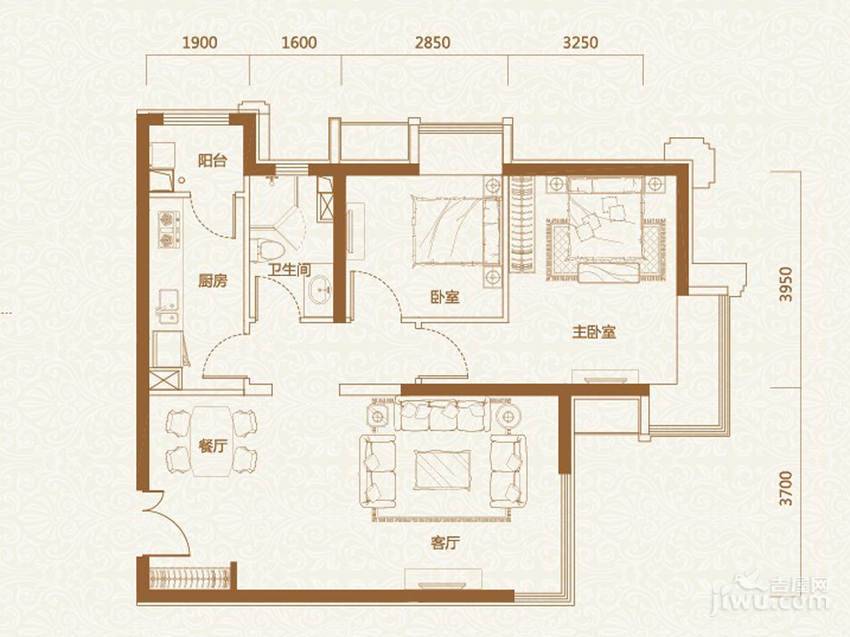 富力金禧花园2室2厅1卫88㎡户型图