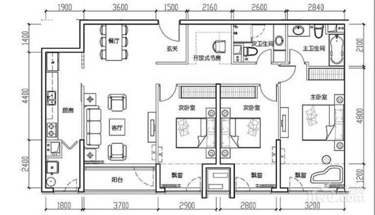 大西洋新城3室2厅2卫145㎡户型图