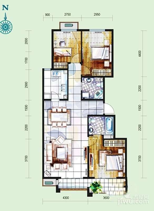 孔雀大卫城3室2厅1卫139㎡户型图