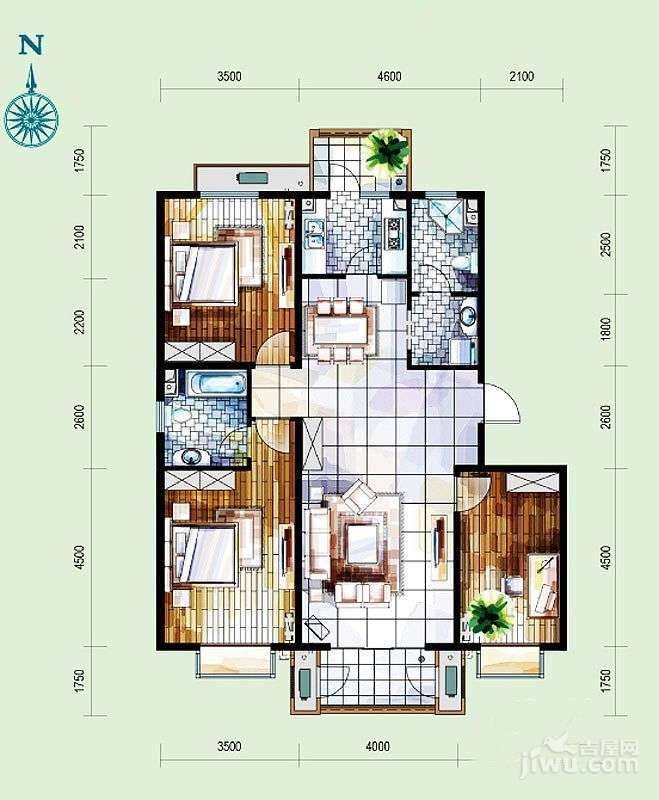 孔雀大卫城3室2厅2卫125㎡户型图