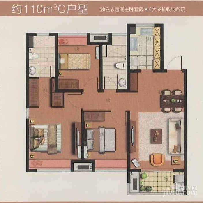 万科梦想派3室2厅2卫110㎡户型图