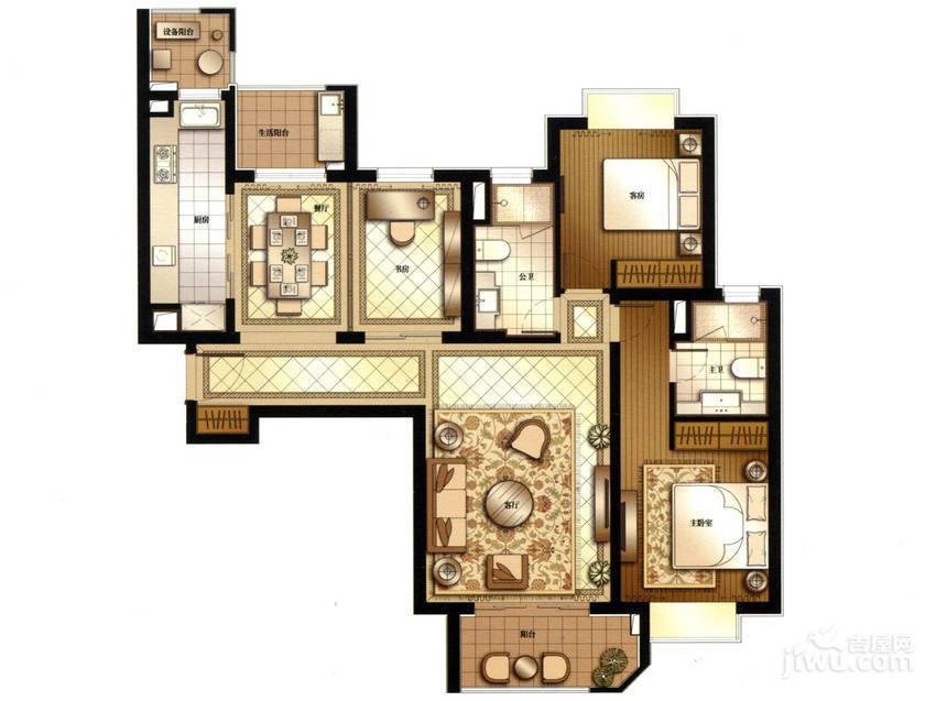 西康路9893室2厅2卫131.8㎡户型图