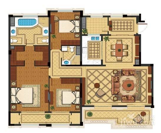 绿城玉兰花园臻园3室2厅2卫190㎡户型图